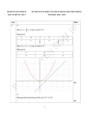Đáp án đề ôn tập 3 - Kỳ thi tuyển sinh vào Lớp 10 Trung học Phổ thông môn Toán - Năm học 2018-2019 - Bí kíp tuyển sinh 10